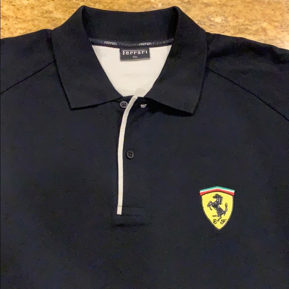 Ferrari Polo Black w/ Yellow Shield & White Piping